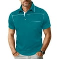thumbnail image 1 of COSFO Short Sleeve Polo T Shirts for Men Green Ribbed Knit with Pockets Basic Tops Regular Fit Pullover Collar Performance Classic T-Shirt, 1 of 7