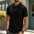 thumbnail image 1 of COSFO Short Sleeve Polo Tshirts Shirts for Men Black Ribbed Knit Casual Shirts Golf Pullover Business Collared Classic Fit Tops, 1 of 5