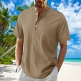 thumbnail image 1 of COSFO Short Sleeve Shirts for Men Casual Mock Neck Tops Solid Cotton Linen Pullover Loose Mens Classic T-Shirt, 1 of 8