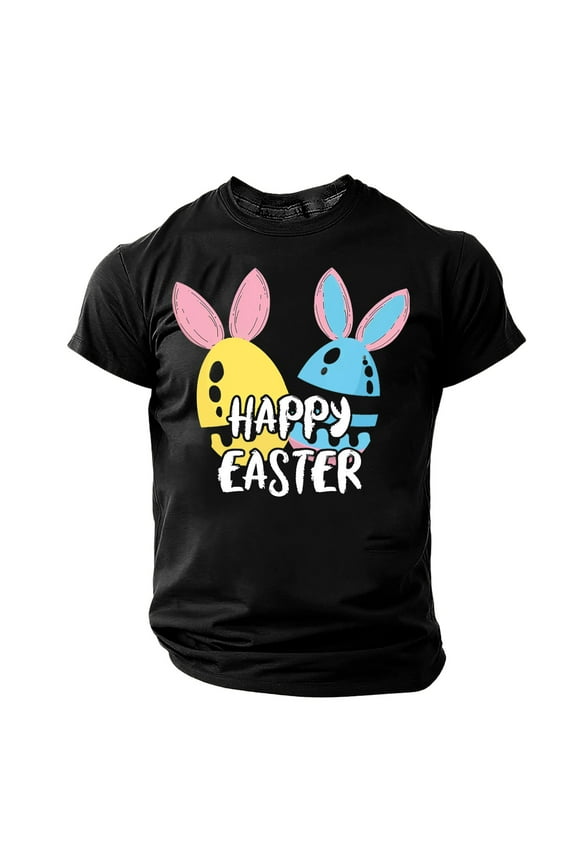 Short Sleeve Shirts for Men Easter Bunny Casual Crew Neck Tops Pullover Relaxed Fit Shirts