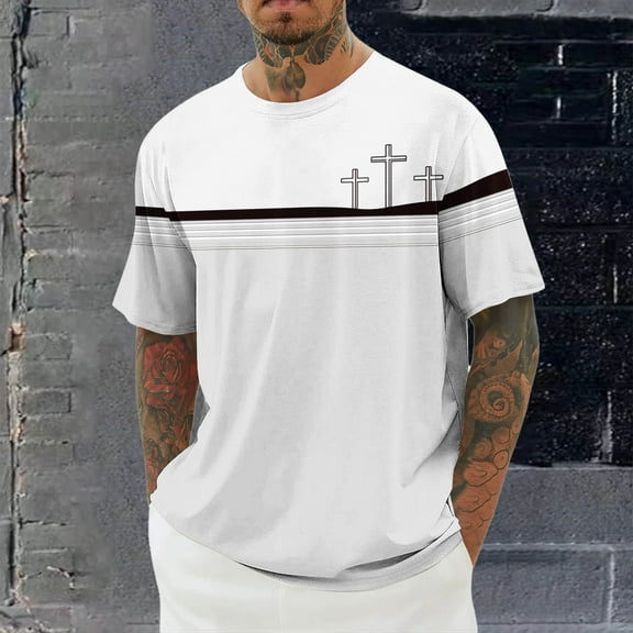 COSFO Short Sleeve Summer Shirts for Men Cross Casual Crew Neck Pullover Loose Workout Men's T-Shirts