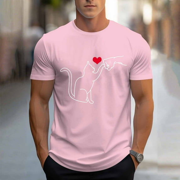 COSFO Short Sleeve T Shirts for Men Funny Cat Crewneck Basic Tops Relaxed Fit Pullover Lightweight Mens Graphic Tees