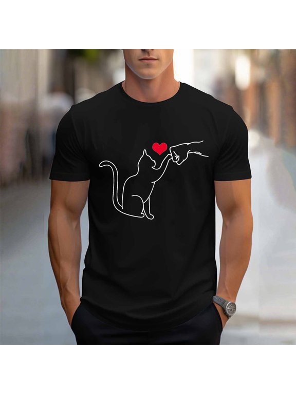 Short Sleeve Tshirts Shirts for Men Crewneck Cat Funny Basic Tops Classic Fit Pullover Lightweight Mens Graphic Tees
