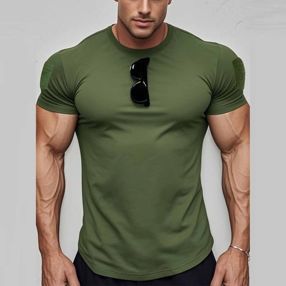 COSFO Short Sleeve Tshirts Shirts for Men Quick Dry Crew Neck Gym Green Basic Tops Moisture Wicking Slim Fit Muscle Mens Classic T-Shirt