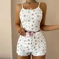 thumbnail image 1 of QUNYINEY Short Sleeve Women Lounge Set Crew Neck Floral Camisole Bow Sleepwear Loose Fit Ribbed Shorts 2 Piece Matching Sets Women Clothing, 1 of 5
