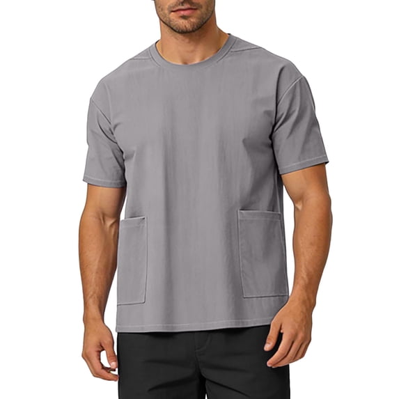 COSFO Solid Big And Tall Shirts for Men Short Sleeve Summer Classic T-Shirt Relaxed Fit with Pocket Crew Neck Workout Pullover Tops