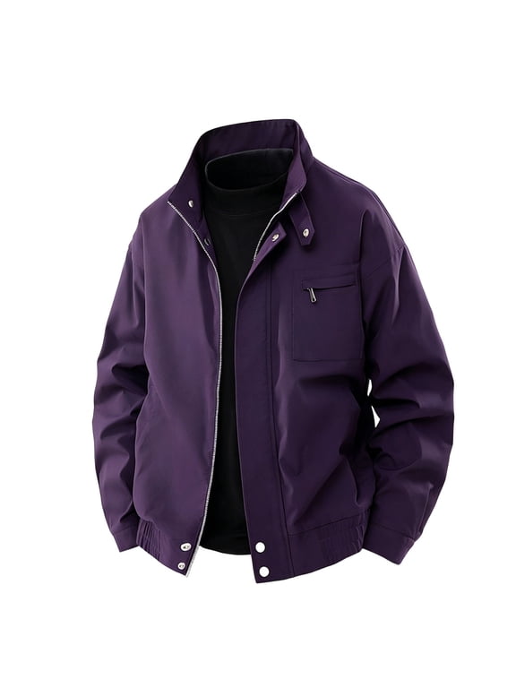 Solid Color Lightweight Jacket Men Waterproof Zip up Windbreaker Hiking Stand Colla Outdoor Long Sleeve Mens Coat