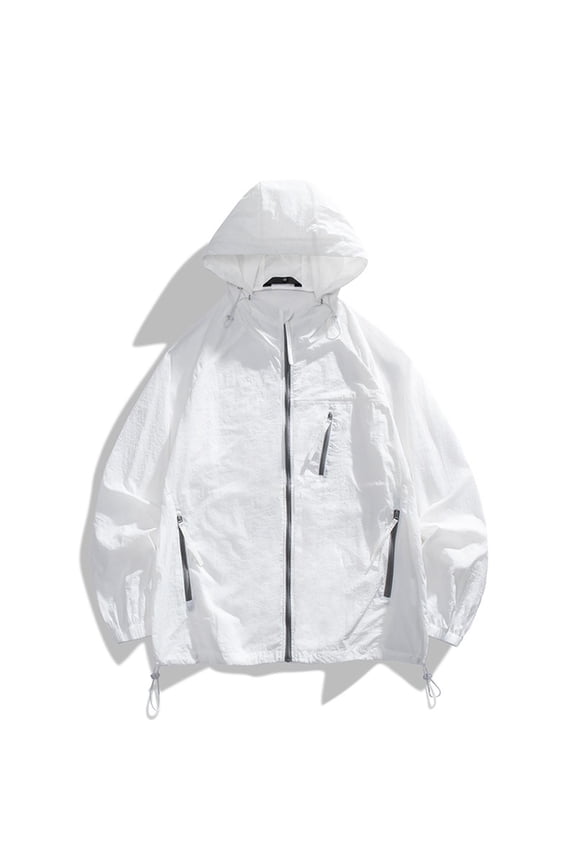 Solid Jackets for Men Zip Up Lightweight Sun Protection Hooded Windbreaker Quick Dry Long Sleeve Casual Hiking Loose Mens Coats