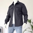 thumbnail image 1 of COSFO Solid Men Jacket Lightweight Button Down Collared Cotton Coats Casual with Pockets Loose Long Sleeve Men Outerwear Jackets, 1 of 6