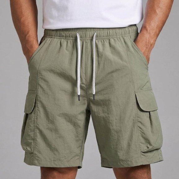COSFO Solid Men Shorts Casual Work Bermuda Shorts Solid Elastic Waist Drawstring Relaxed Fit with Pockets Shorts