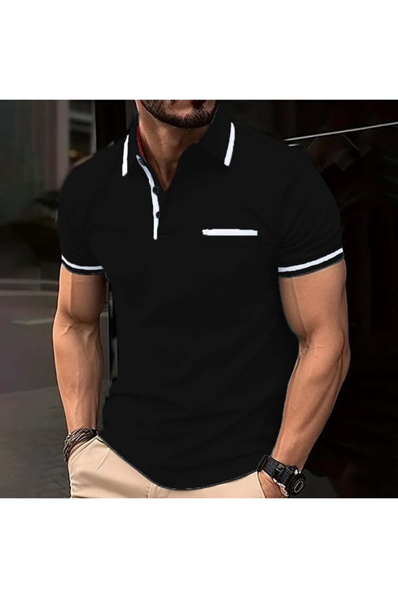 Solid Men's Polo Shirts Collared Short Sleeve Casual Tops with Pocket Pullover Classic Performance Shirts