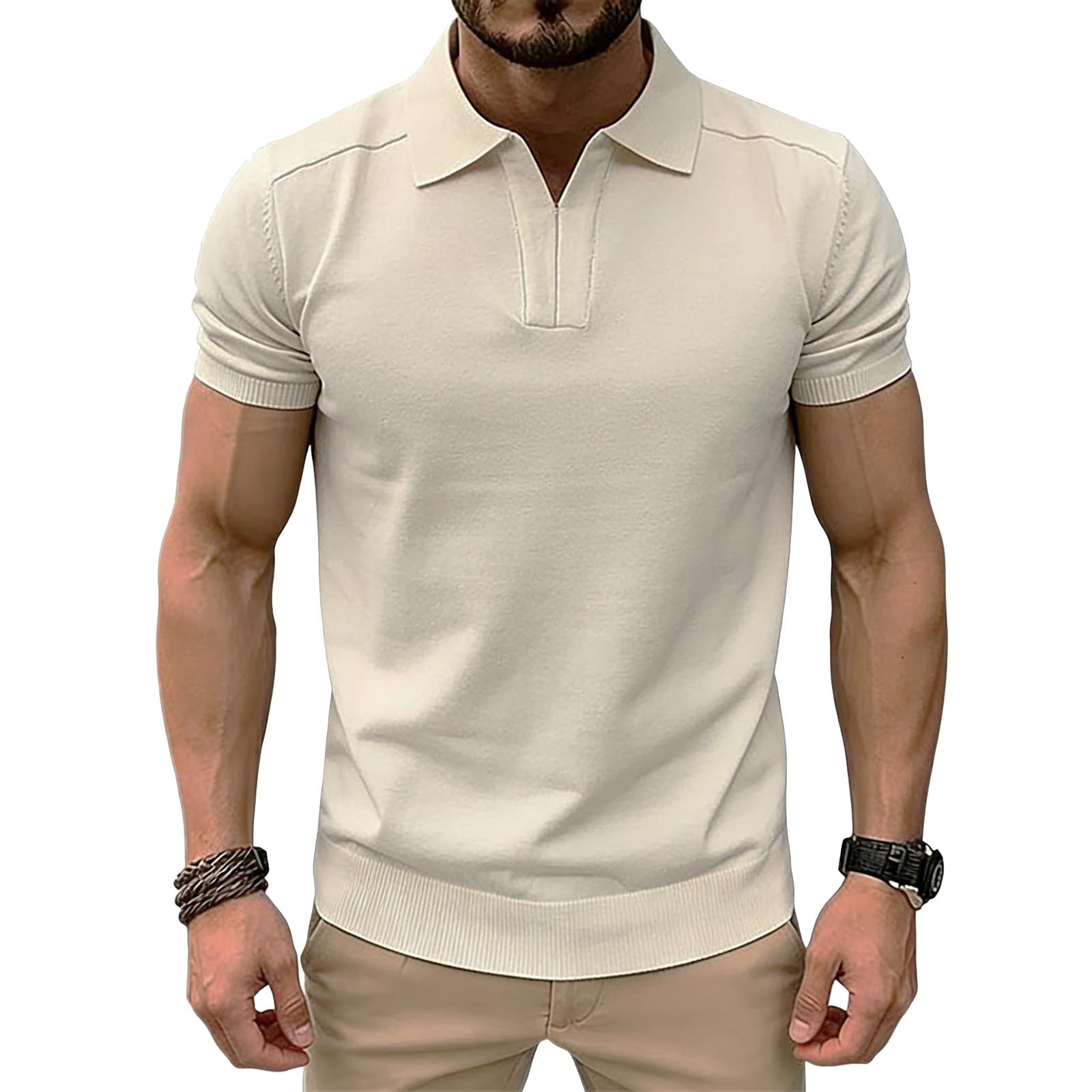 Solid Men's Polo Shirts Short Sleeve Knit Golf Shirt Performance Collared Slim Fit Casual Pullover Tops at Walmart