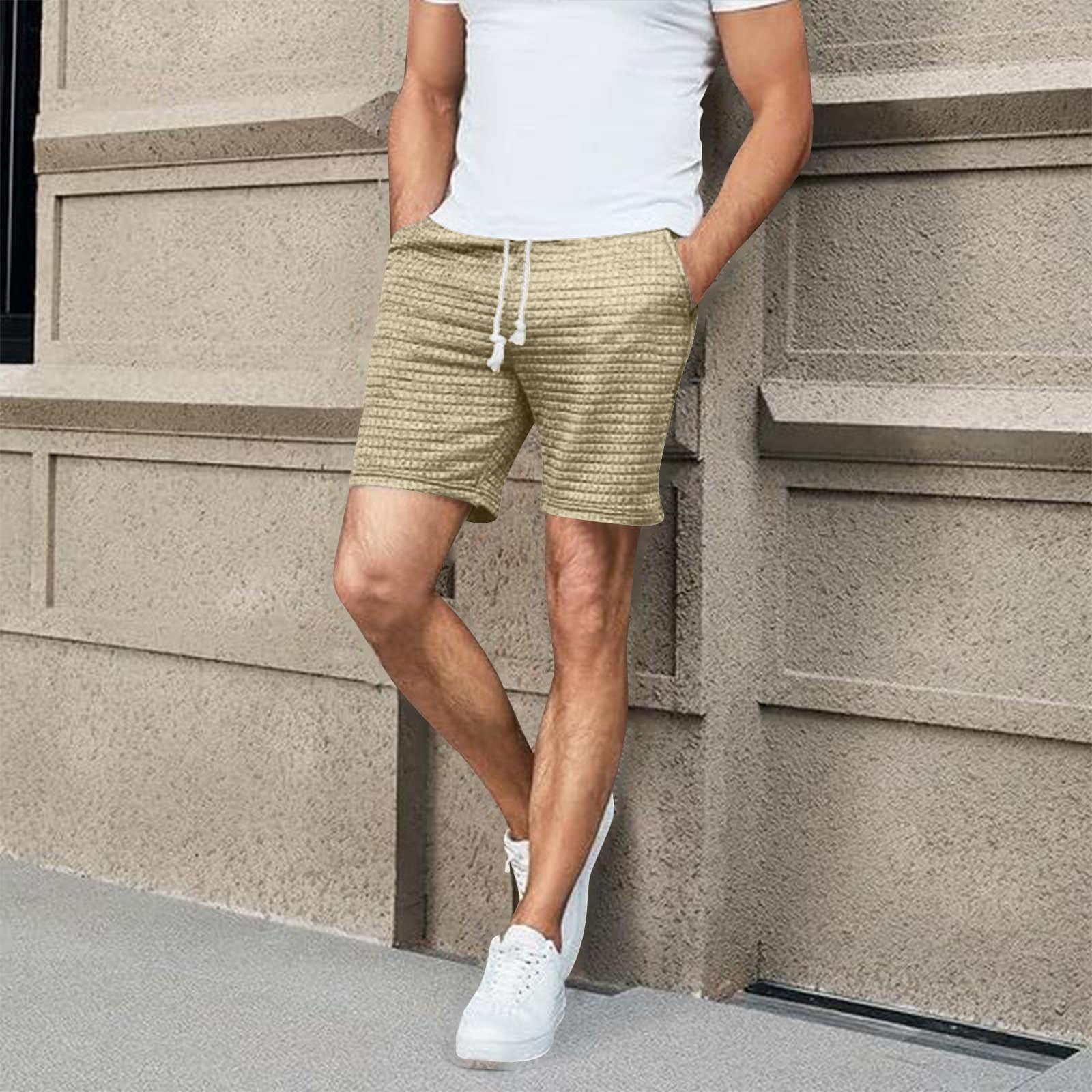 COSFO Solid Mens Basketball Shorts Elastic Waist Casual Shorts Waffle ...