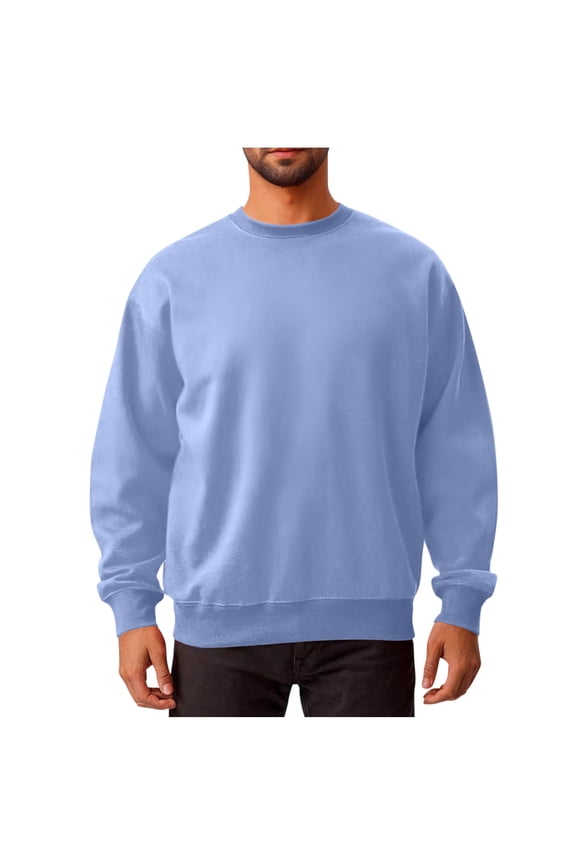Solid Mens Sweatshirts Long Sleeve Crew Neck Blue Athletic Top Workout Pullover Relaxed Fit Sweatshirts