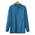 thumbnail image 1 of COSFO Solid Mens Tshirts Long Sleeve Casual Cotton Linen Tops Pullover Crew Neck Button Loose Men Classic T-Shirt, 1 of 5