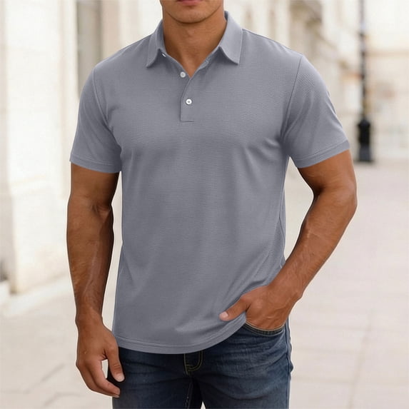 COSFO Solid Performance Polo Shirts for Men Casual Short Sleeve Waffle Classic T-Shirt Golf Loose Fit Collared Pullover Tops