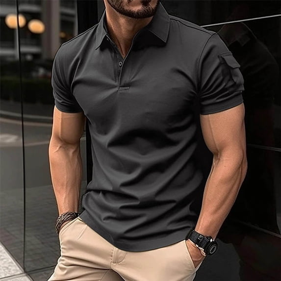 COSFO Solid Polo T Shirts for Men Collared Short Sleeve Casual Tops Moisture Wicking Classic Pullover Quick Dry Shirts