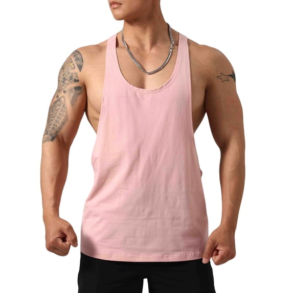 COSFO Solid Tank Top Men Summer Cotton Muscle Shirts Sleeveless Loose Fit Crew Neck Moisture Wicking Workout Shirts