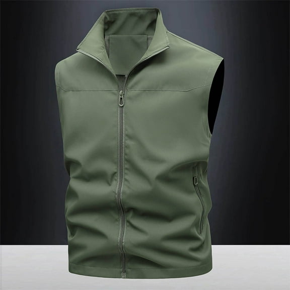 COSFO Solid Vests for Men Zip Up Work Lightweight Jacket Casual Loose Outdoor Sleeveless Fishing Mens Outerwear Vests