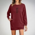 thumbnail image 1 of COSFO Solid Womens Dresses Fall Crew Neck Red Casual Long Sleeve Mini Dresses Loose Waffle Knit Sweater with Pockets Dresses, 1 of 6