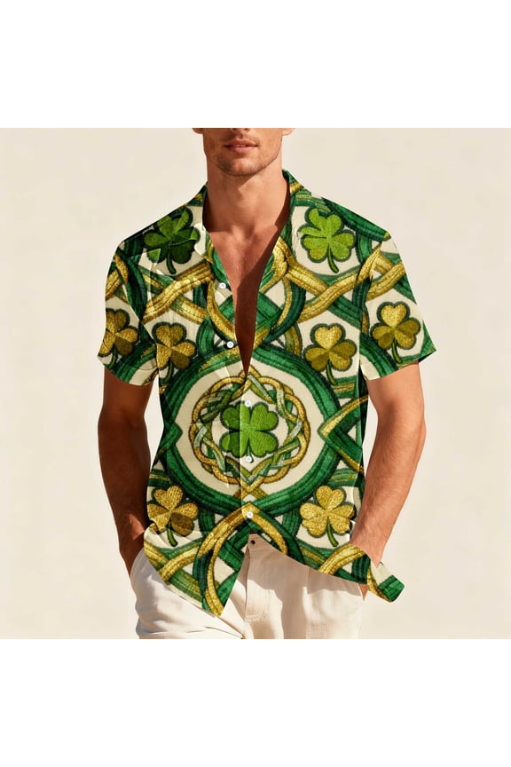 St Patricks Day Button Up Shirts for Men Funny Short Sleeve Tops Relaxed Fit Graphic Collared Mens Shirts