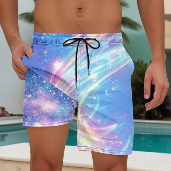 COSFO Starry Sky Short Swim Trunks Men Elastic Waist Casual Relaxed Fit Beach Summer Board Shorts