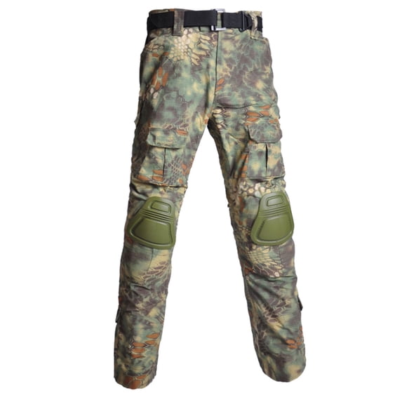 COSFO Straight-Leg Mens Tactical Pants Green Full Carpenter Workwear Camouflage Belt Comfort Waist Mens Casual Pants