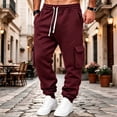 thumbnail image 1 of COSFO Stretch Cargo Pants for Men Work Pockets Sweatpants Solid Drawstring Relaxed Fit Jogger Mens Pants Casual, 1 of 8