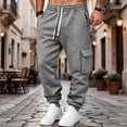 thumbnail image 1 of COSFO Stretch Mens Cargo Pant Work Pockets Sweatpants Drawstring Jogger Solid Relaxed Fit Mens Pants, 1 of 8