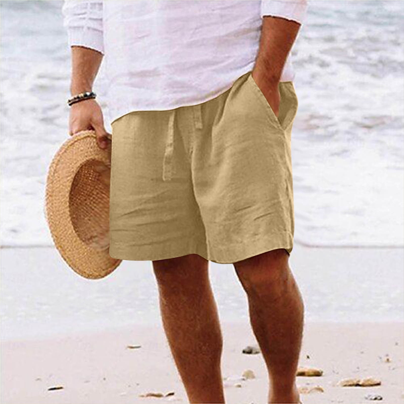 Domuza Baggy Shorts Men Casual Drawstring Elastic Waist Bermuda Shorts Summer Fashion Knee Length Athletic Shorts With Pockets Coffee L