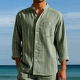 thumbnail image 1 of COSFO Striped Button Up Shirt Men Casual Linen Long Sleeve Tops Collared Loose with Pocket Shirts, 1 of 5