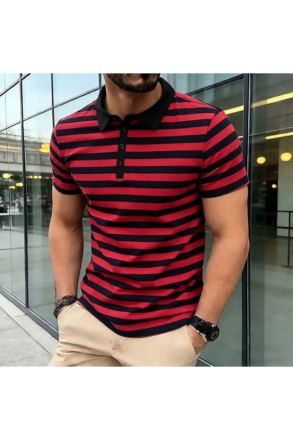 Striped Men's Polo Shirts Short Sleeve Golf Casual Graphic Tees Slim Fit Pullover Collared Performance Quick Dry Tops