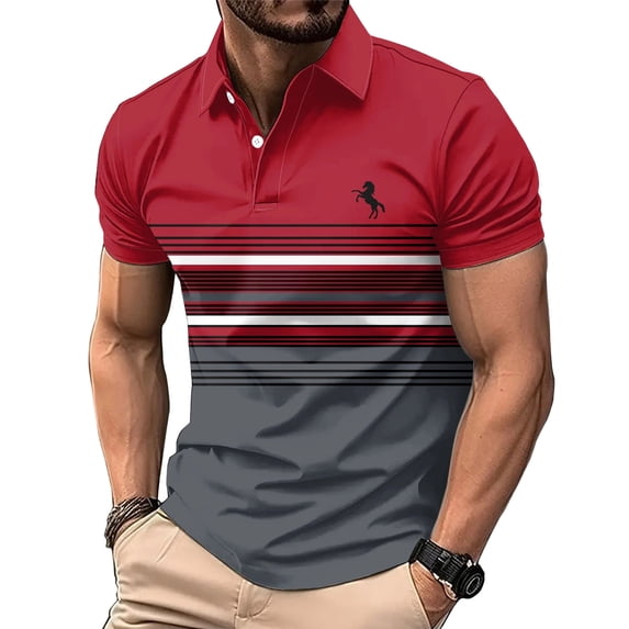 COSFO Striped Men's Polo Shirts Short Sleeve Mesh Summer Graphic Tees Slim Fit Moisture Wicking Collared Pullover Performance Tops