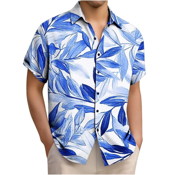 COSFO Summer Beach Men Button Down Shirt Hawaiian Short Sleeve Tops Graphic Vacation Regular Fit Collared Mens Shirts