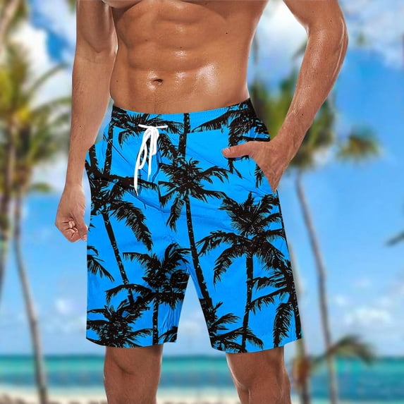 COSFO Summer Big and Tall Swim Trunks for Men Casual Hawaiian Beach Board Shorts Breathable Loose Fit Quick Dry Drawstring Elastic Waist Bathing Suits
