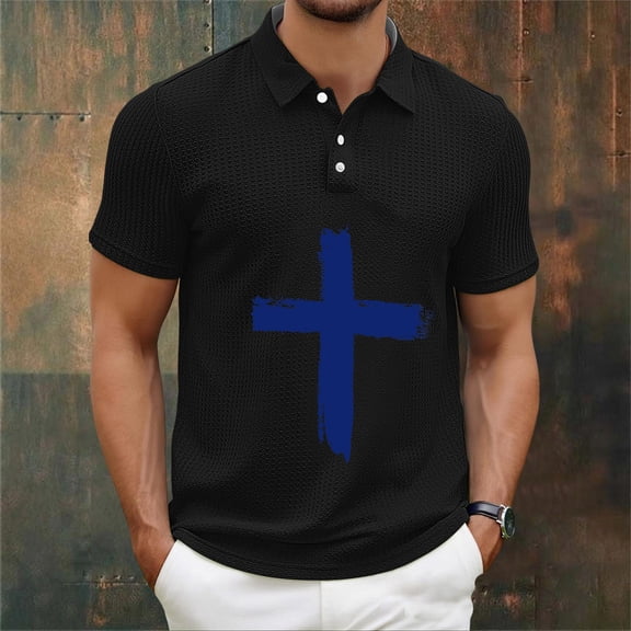COSFO Summer Golf Polos Shirts for Men Waffle Cross Short Sleeve Graphic Tees Slim Fit Collared Performance Pullover Tops