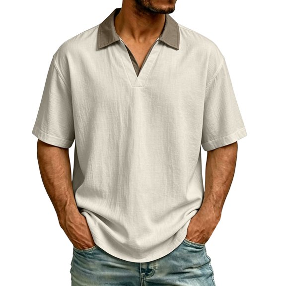 COSFO Summer Men Polo Shirts Short Sleeve Solid Workout Shirt Pullover Casual Loose Fit Collared Tops