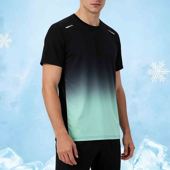 COSFO Summer Men Shirts Mesh Gradient Short Sleeve Graphic Tees Crew Neck Loose Fit Quick Dry Workout Tops