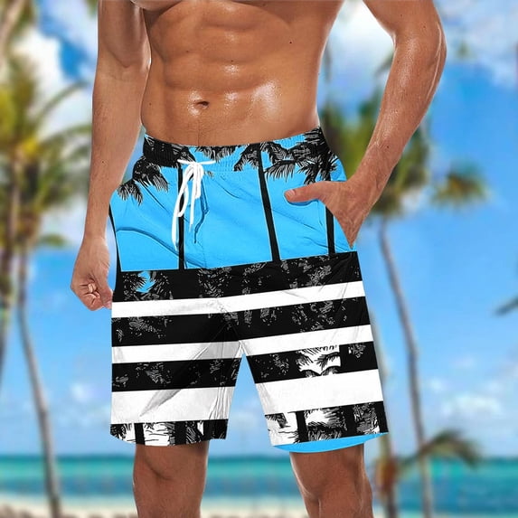 COSFO Summer Men Swim Trunks Casual Beach Hawaiian Board Shorts Drawstring Relaxed Fit Stretch Quick Dry Elastic Waist Bathing Suits