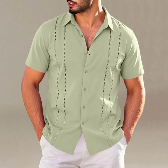 COSFO Summer Men's Button Down Short Sleeve Shirts Casual Shirt Beach Solid Collared Loose Fit Men's Shirts 5xl