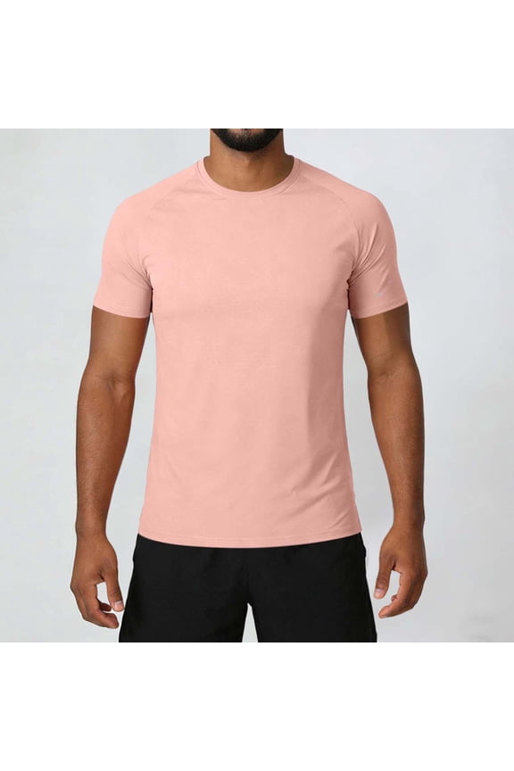 Summer Men's T-Shirts Gym Pink Short Sleeve Undershirts Pullover Crew Neck Slim Fit Workout Basic Tops