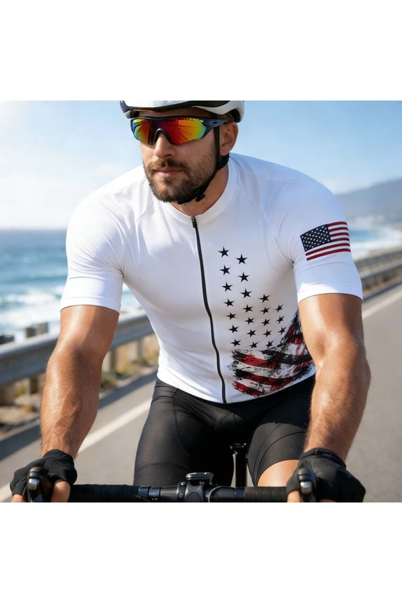 Short Sleeve T Shirts for Man Bicycle Independence Day Summer Athletic Graphic Tees Sun Protection Skinny Mock Neck Full Zip Tops