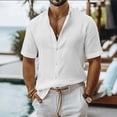 thumbnail image 1 of COSFO Summer Mens Button Down Short Sleeve Shirt White Cotton Linen Shirts Collared Beach Vacation Loose Fit Tops, 1 of 6