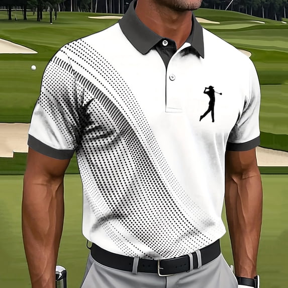 COSFO Summer Mens Polo Shirts Short Sleeve Golf Mesh Graphic Tees Slim Fit Performance Pullover Collared Quick Dry Tops