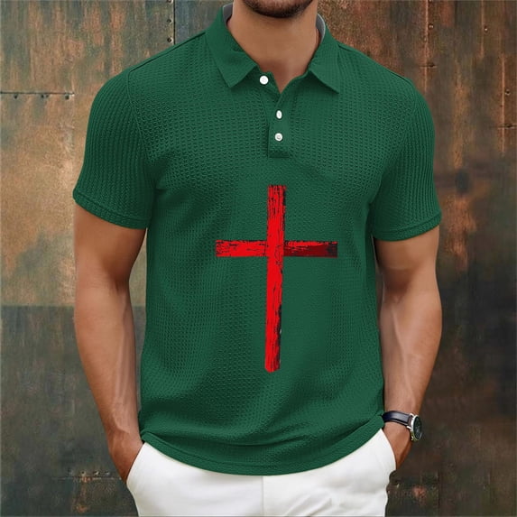COSFO Summer Mens Polo Shirts Waffle Short Sleeve Cross Graphic Tees ...