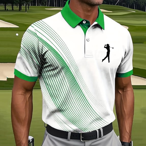 COSFO Summer Mens Short Sleeve Polo Shirts Golf Mesh Graphic Tees Pullover Slim Fit Performance Collared Quick Dry Tops