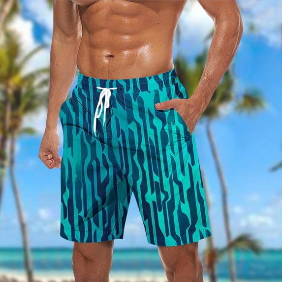 COSFO Summer Mens Swimming Trunks Beach Graphic Casual Board Shorts Elastic Waist Breathable Quick Dry Relaxed Fit Drawstring Bathing Suits