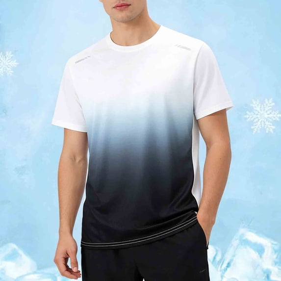 COSFO Summer Mens T Shirts Gradient Short Sleeve Mesh Graphic Tees Workout Quick Dry Loose Fit Crew Neck Tops