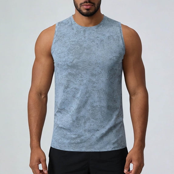COSFO Summer Mens Tank Tops Workout Solid Muscle Shirts Classic Fit Crew Neck Running Moisture Wicking Sleeveless Shirts