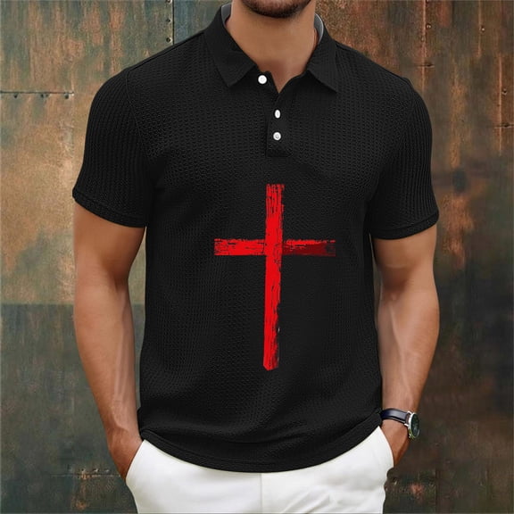 COSFO Summer Polo Tees for Men Short Sleeve Cross Waffle Graphic Tees Collared Performance Golf Slim Fit Pullover Tops